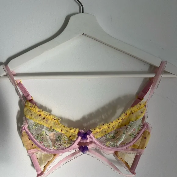 For Love And Lemons Pink and Yellow Lace Bralette - Picture 2 of 8